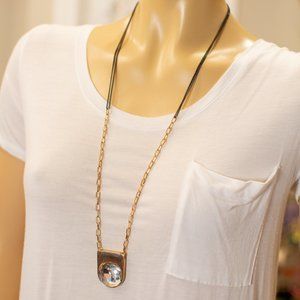 NWOT Gold Black Metal Modern Geometric Long Necklace